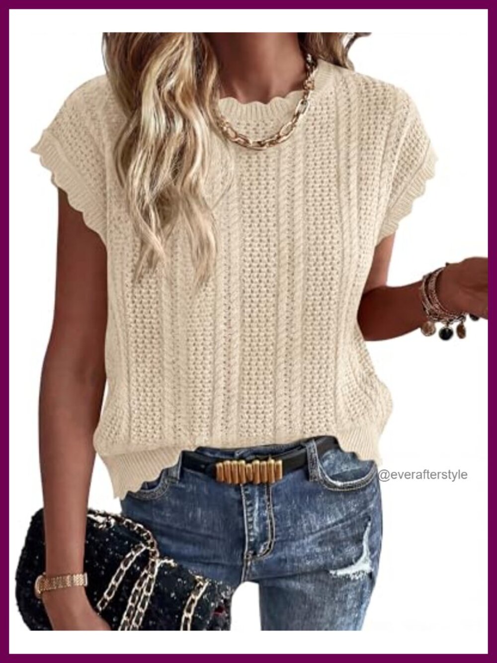 Crochet Short Sleeve Sweater Vest Women Loose Fit Summer